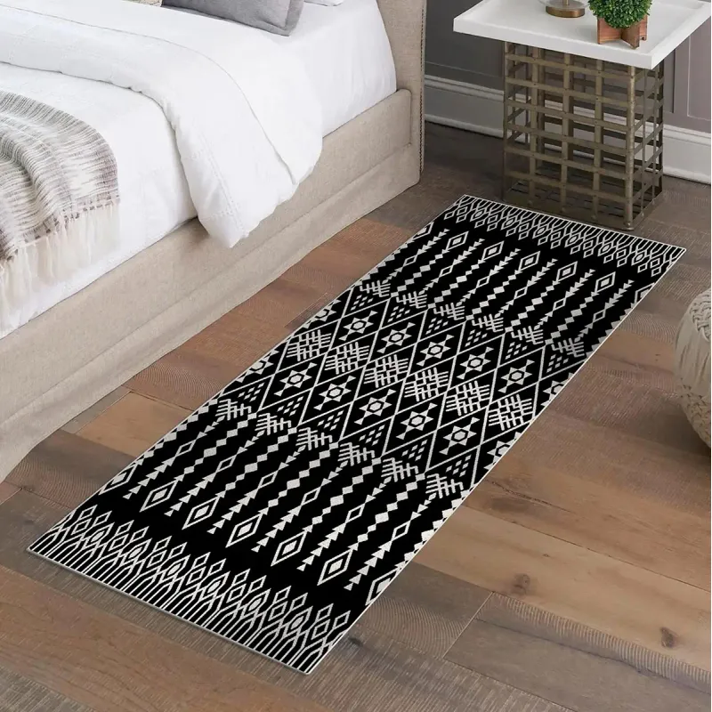 Tapete Bernadine étnico 140 x 43 cm preto