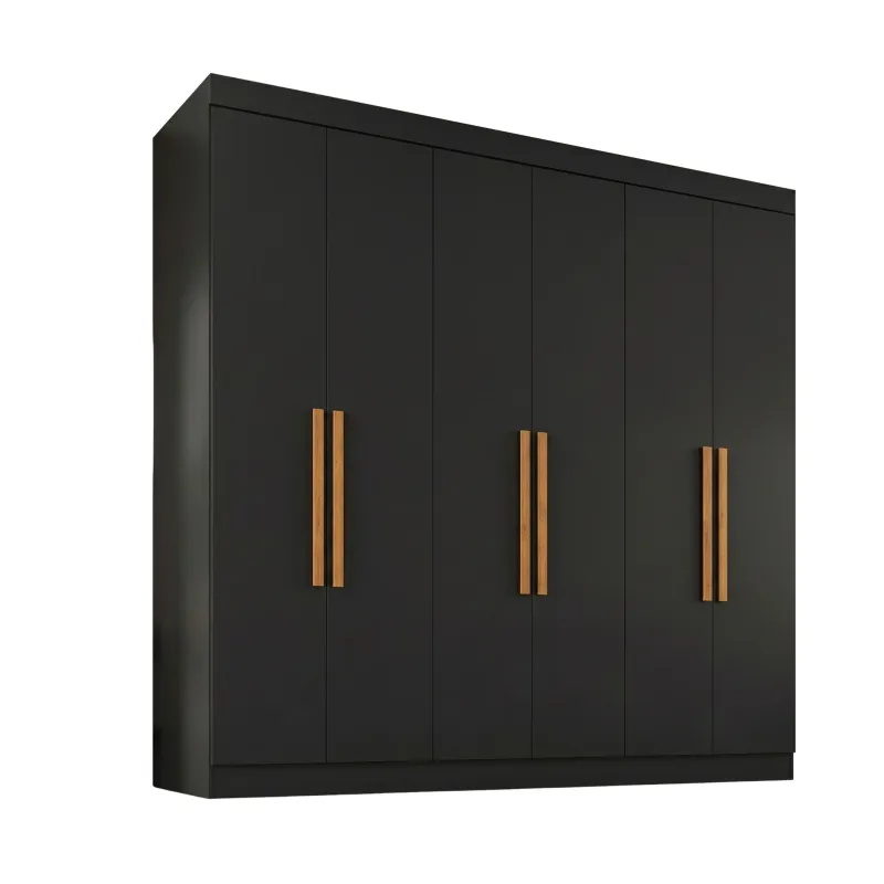 Guarda-roupa Paris casal 6 portas com 2 gavetas preto