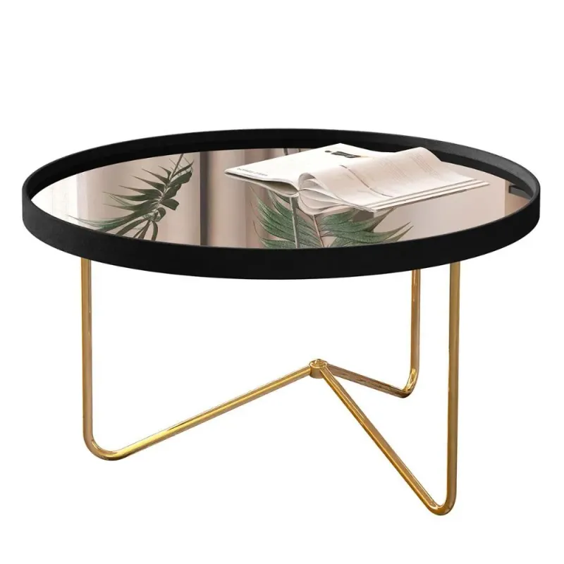 Mesa de centro Alamanda redonda preta e dourada