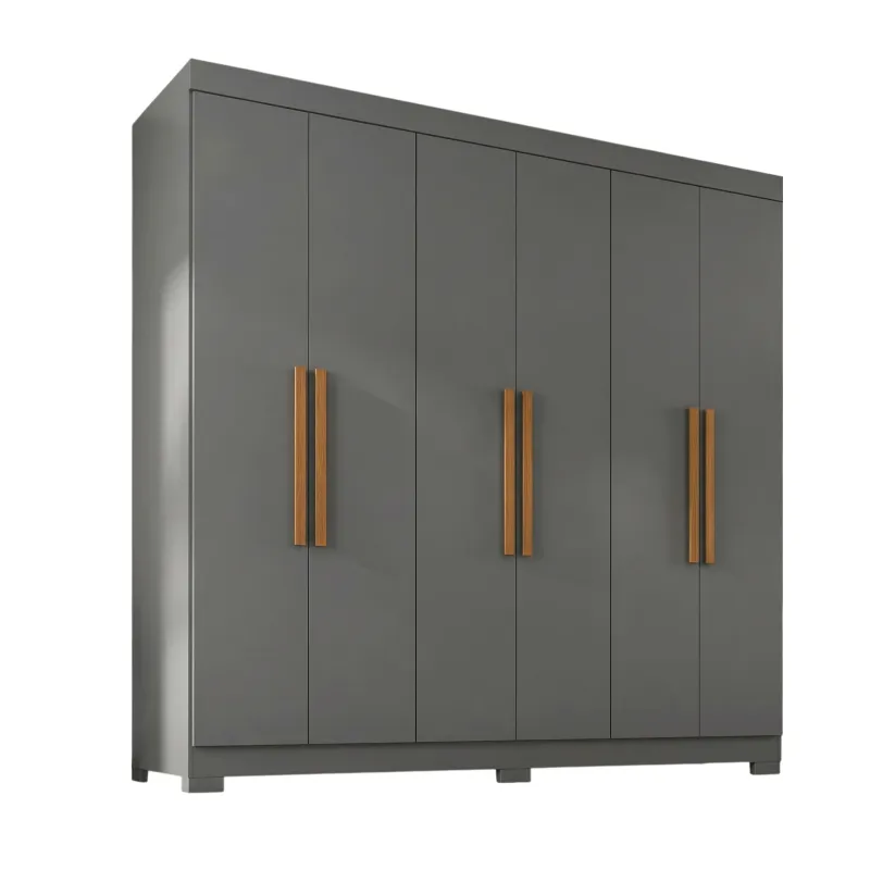 Guarda-roupa Paris casal 6 portas e 2 gavetas cinza e ônix