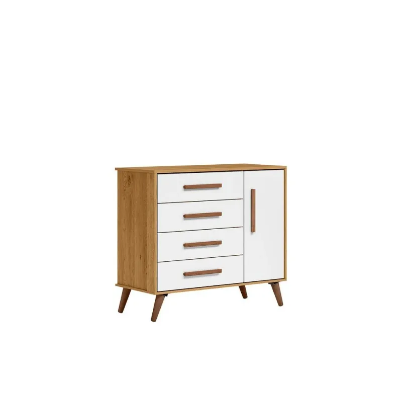 Cômoda Encanto 1 porta com 4 gavetas freijó e branco
