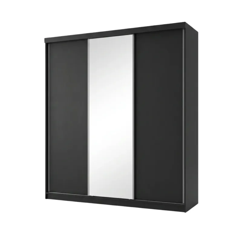 Guarda-roupa Geneve casal 3 portas com espelho preto