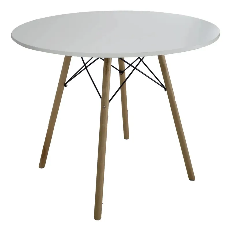 Mesa de jantar Eiffel redonda branca e madeira