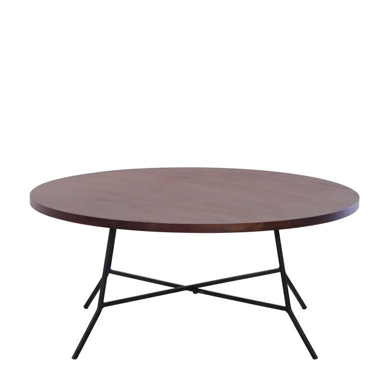 Mesa de centro redonda Jahari madeira e preto