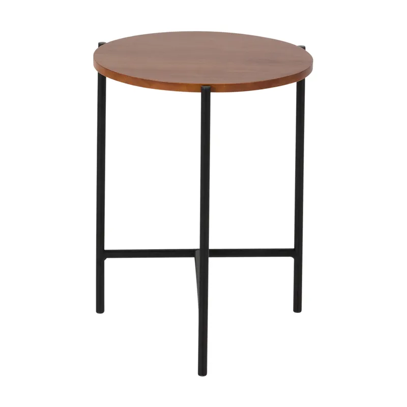 Mesa lateral Honey redonda madeira e preto